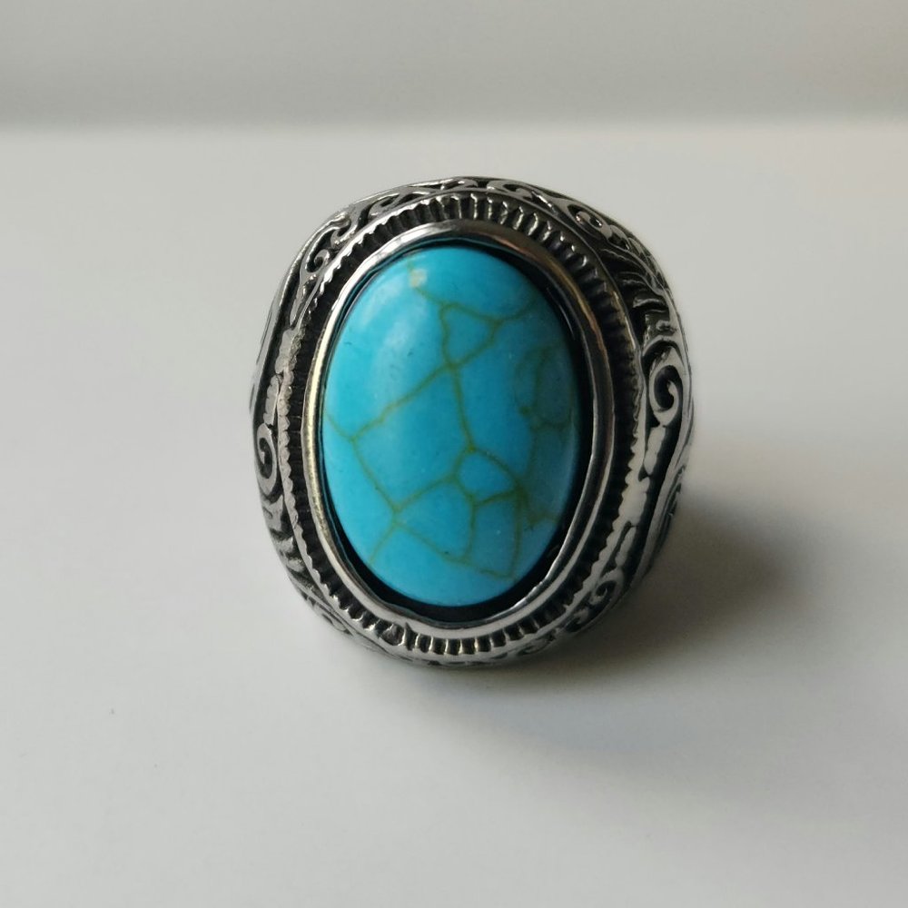 NWT Solid Silver Plated Retro Turquoise Vintage Ring size 4.